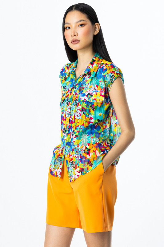Ten Decorative Flap Pocket Chiffon Blouse