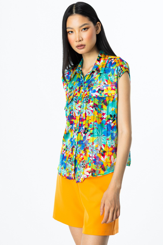 Ten Decorative Flap Pocket Chiffon Blouse