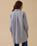 Scarf collar striped shirt with stone detail Scl