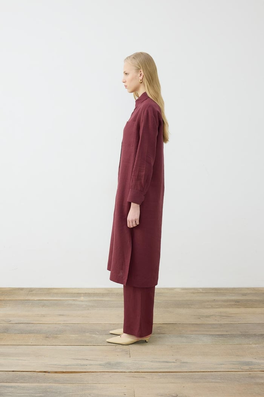 Terzi Dükkanı Minimalist Keten Midi Gömlek Elbise - Günlük & Şık