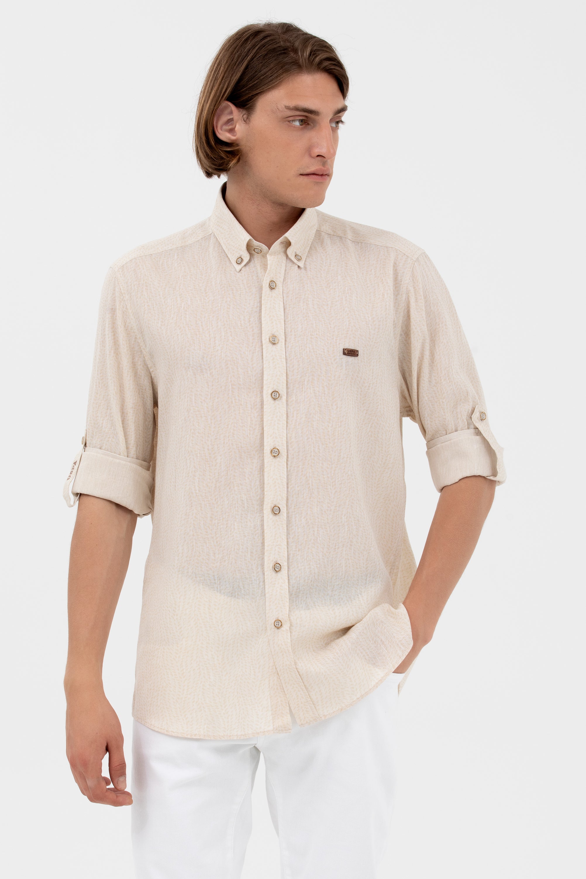U.S. Polo Assn. Erkek Keten Gömlek - 3/4 Kol, Gömlek Yaka, Regular Fit Main image