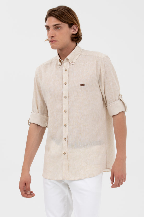 U.S. Polo Assn. Erkek Keten Gömlek - 3/4 Kol, Gömlek Yaka, Regular Fit
