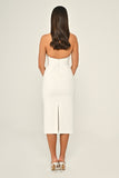 Halter Yaka Boncuklu Krep Midi Abiye Elbise Alfa Beta B7028