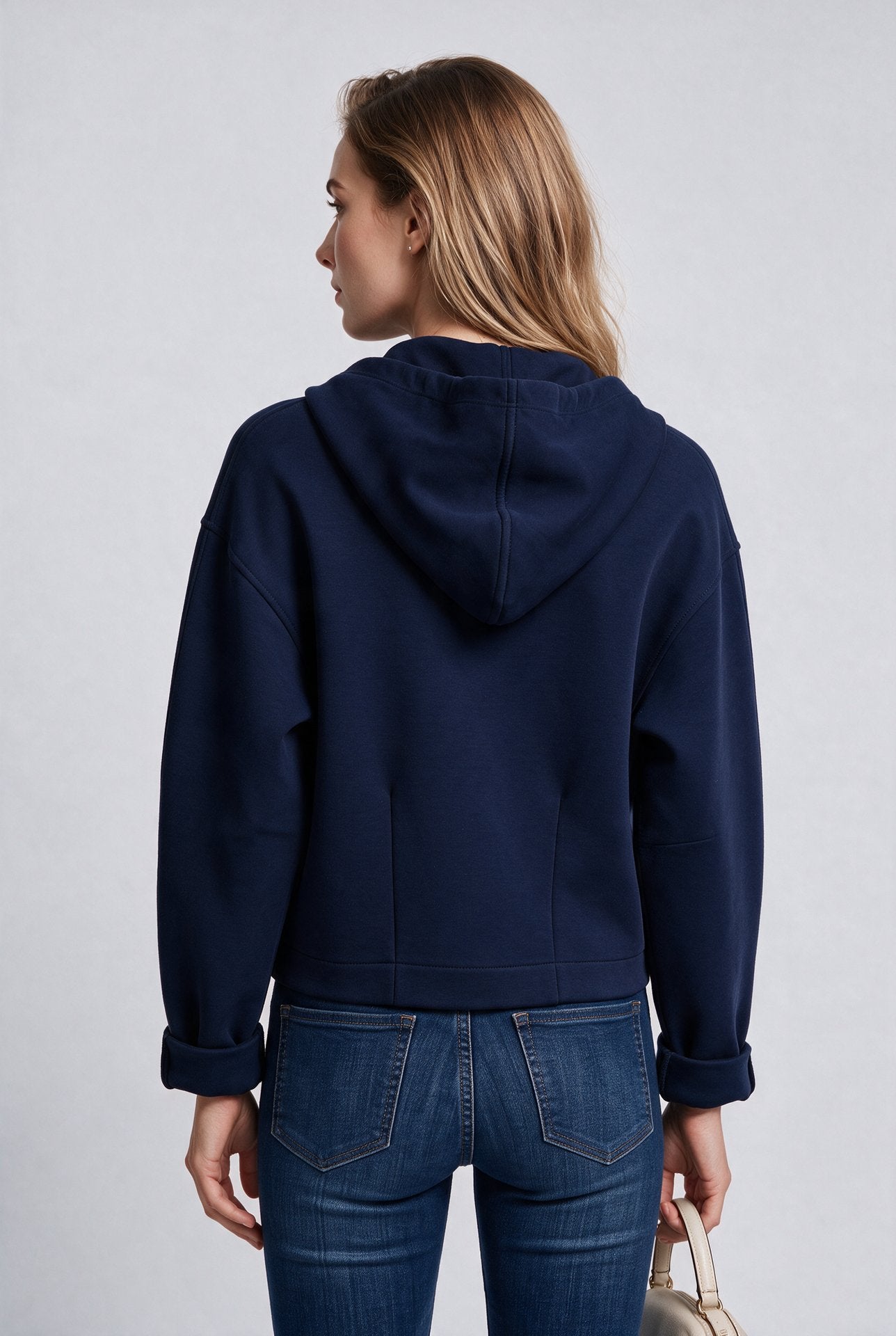 Bsb Kadın Kapüşonlu Fermuarlı Kısa Sweatshirt Hırka Kristal Taş İşlemeli İpli Secondary image