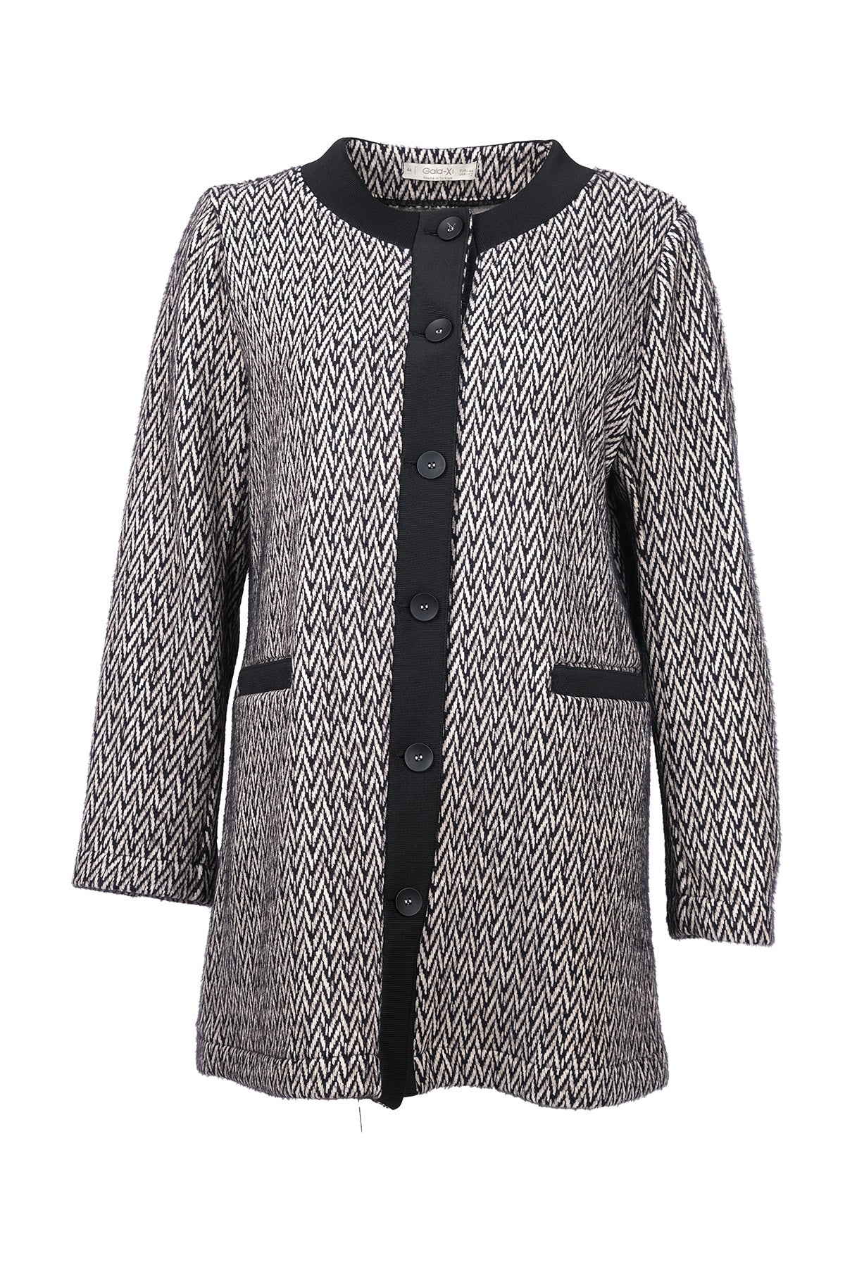 Gala-xi Minimalist Herringbone Desen Midi Uzun Kol Kadın Hırka Main image