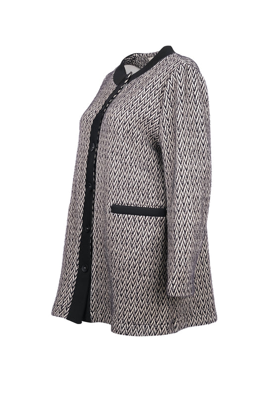 Gala-xi Minimalist Herringbone Pattern Midi Long Sleeve Women's Cardigan