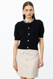On Minimalist Women's Cardigan - Short Sleeve with Stone Details - Crop