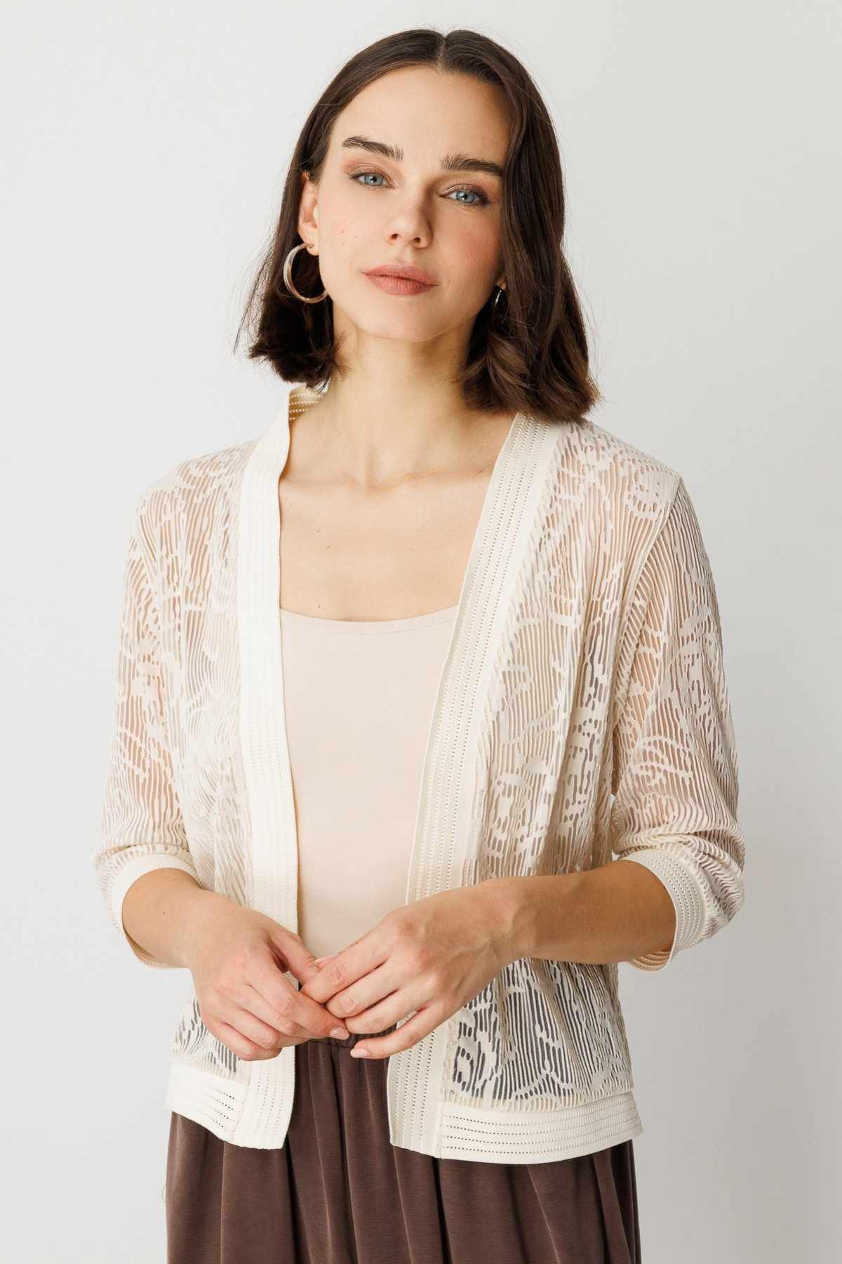 On Kadın 3/4 Kol Dantel Hırka - Minimalist Stil - Günlük & Özel Gün Main image