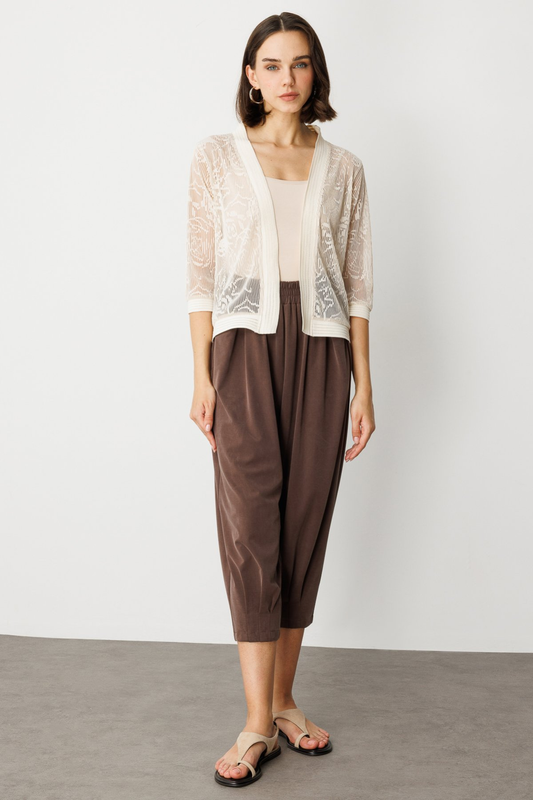 On Kadın 3/4 Kol Dantel Hırka - Minimalist Stil - Günlük & Özel Gün