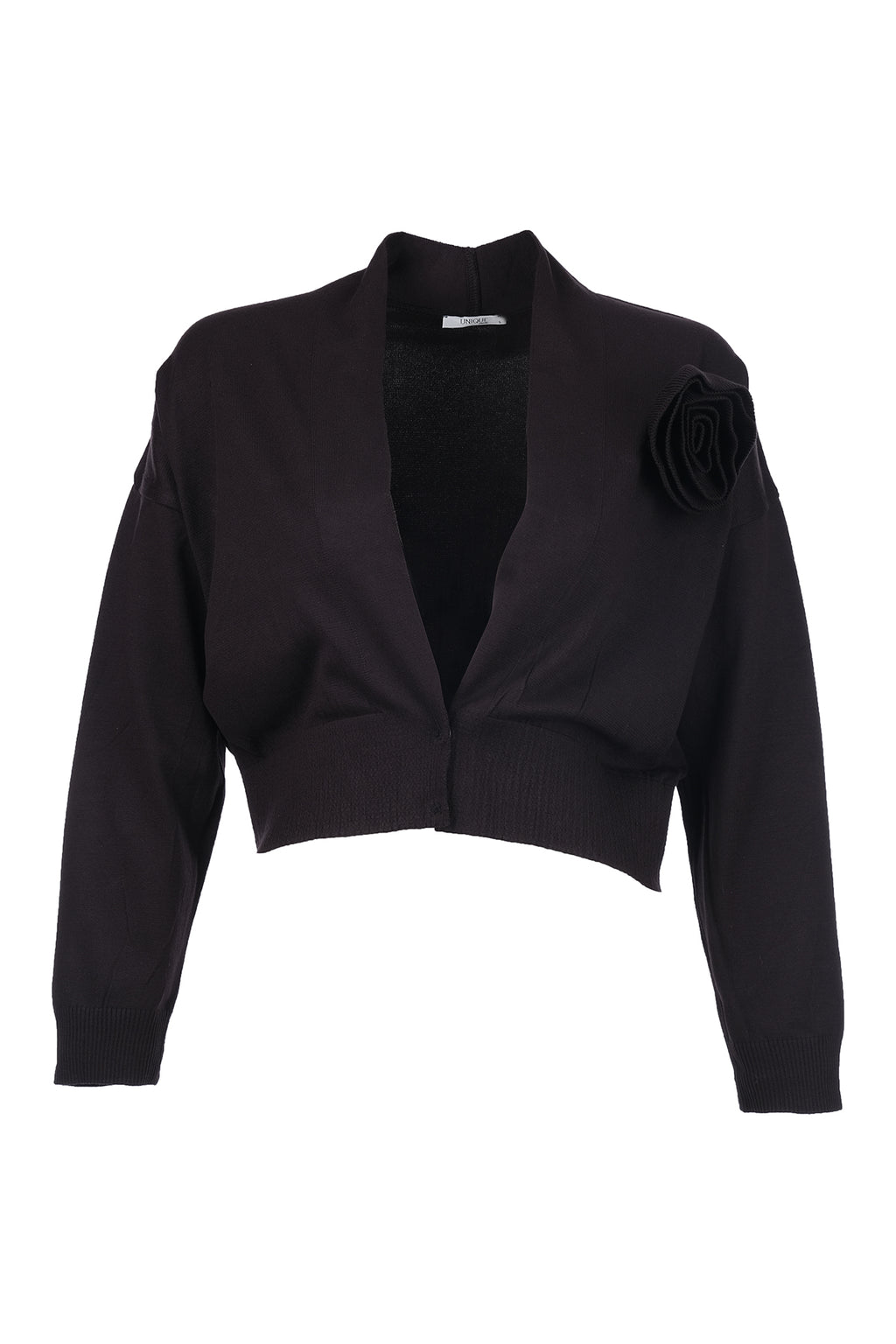 Unique Mode Minimalist V Yaka Uzun Kol Kadın Crop Hırka