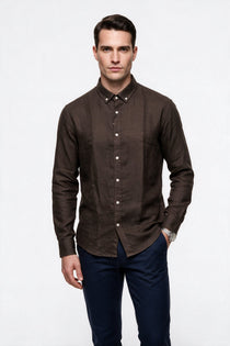 İntersivin Erkek Düğmeli Yaka Uzun Kollu Dokulu Kumaş Gömlek