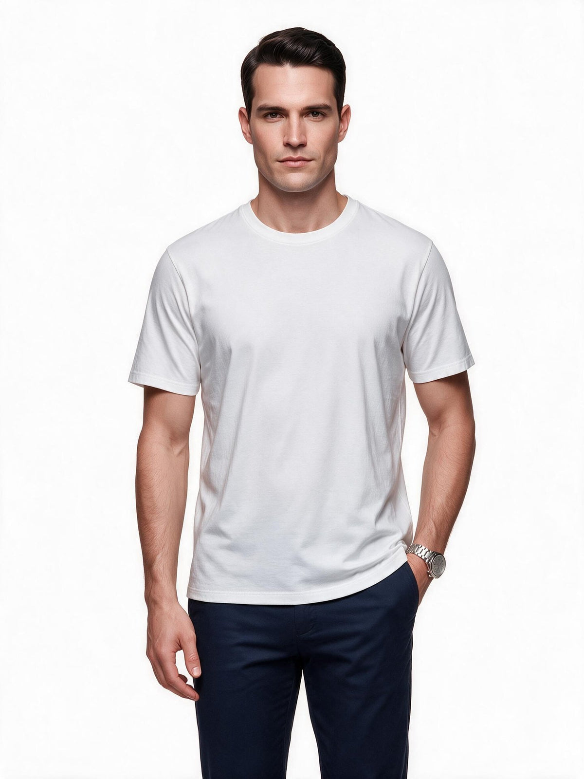 İntersivin Erkek Bisiklet Yaka Pamuklu Kısa Kollu Standart Kalıp T-Shirt T-05 Ana görsel