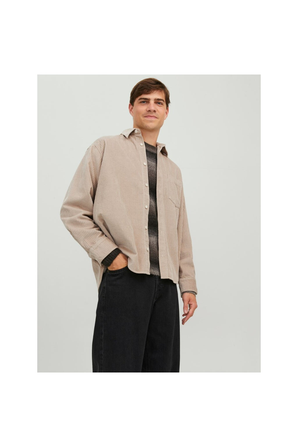 Jack&Jones Erkek Oversize Kadife Gömlek - Uzun Kol - Minimalist