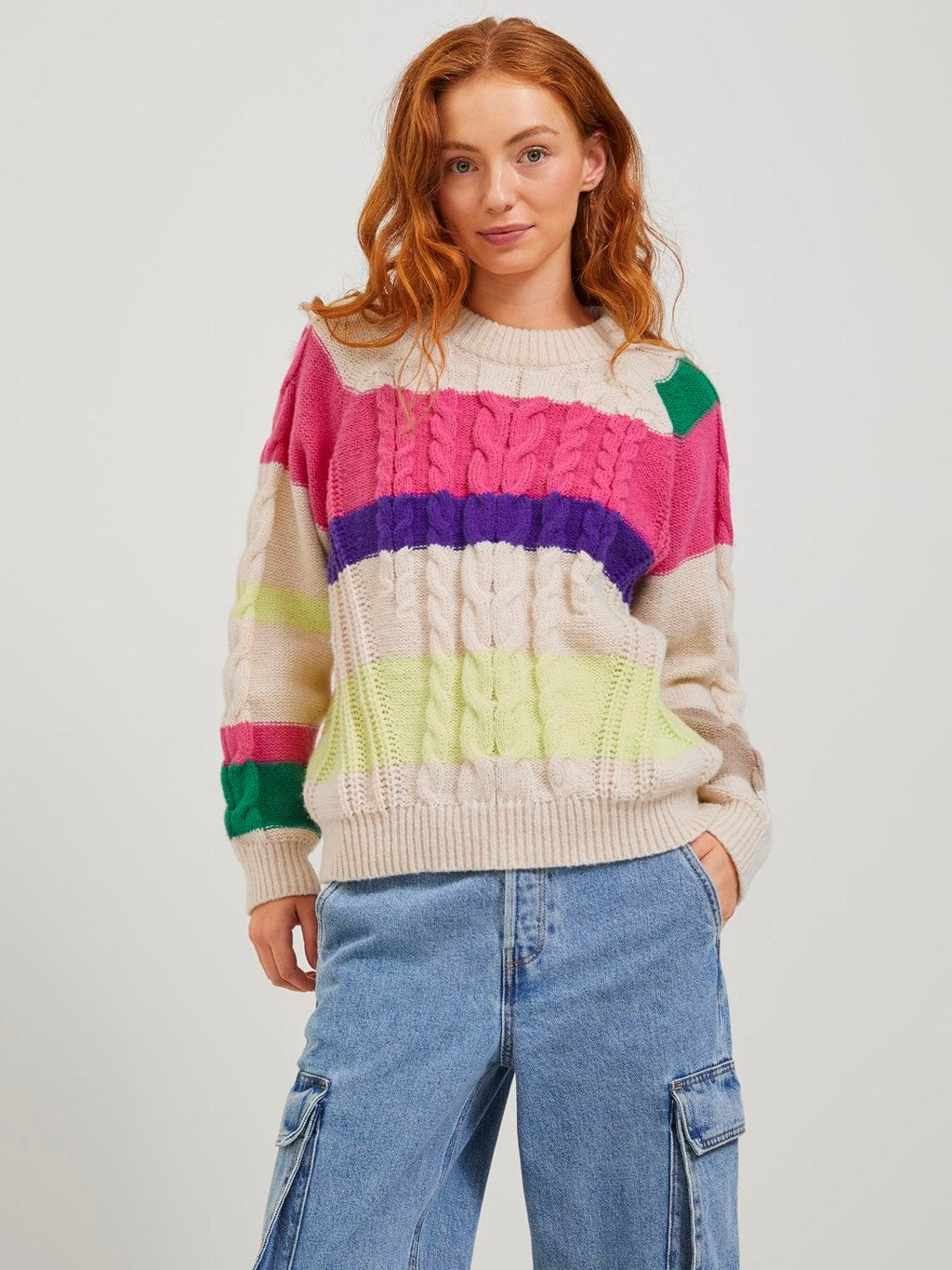 Jack&Jones JJXX Kadın Bisiklet Yaka Regular Kalıp Örme Renkli Desenli Uzun Kollu Kazak