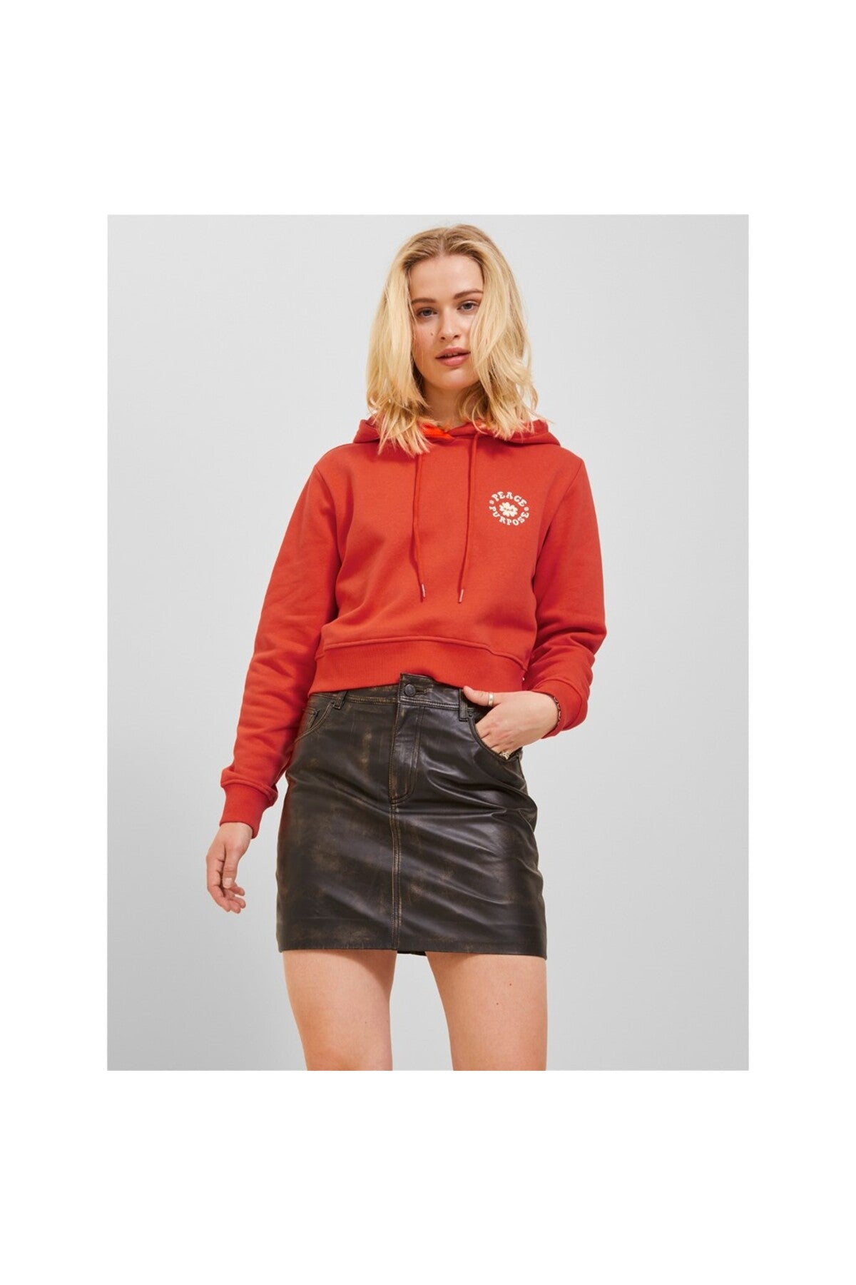 Jack&Jones JJXX Kadın Oversize Crop Kapüşonlu Sweatshirt - Minimalist Stil Secondary image