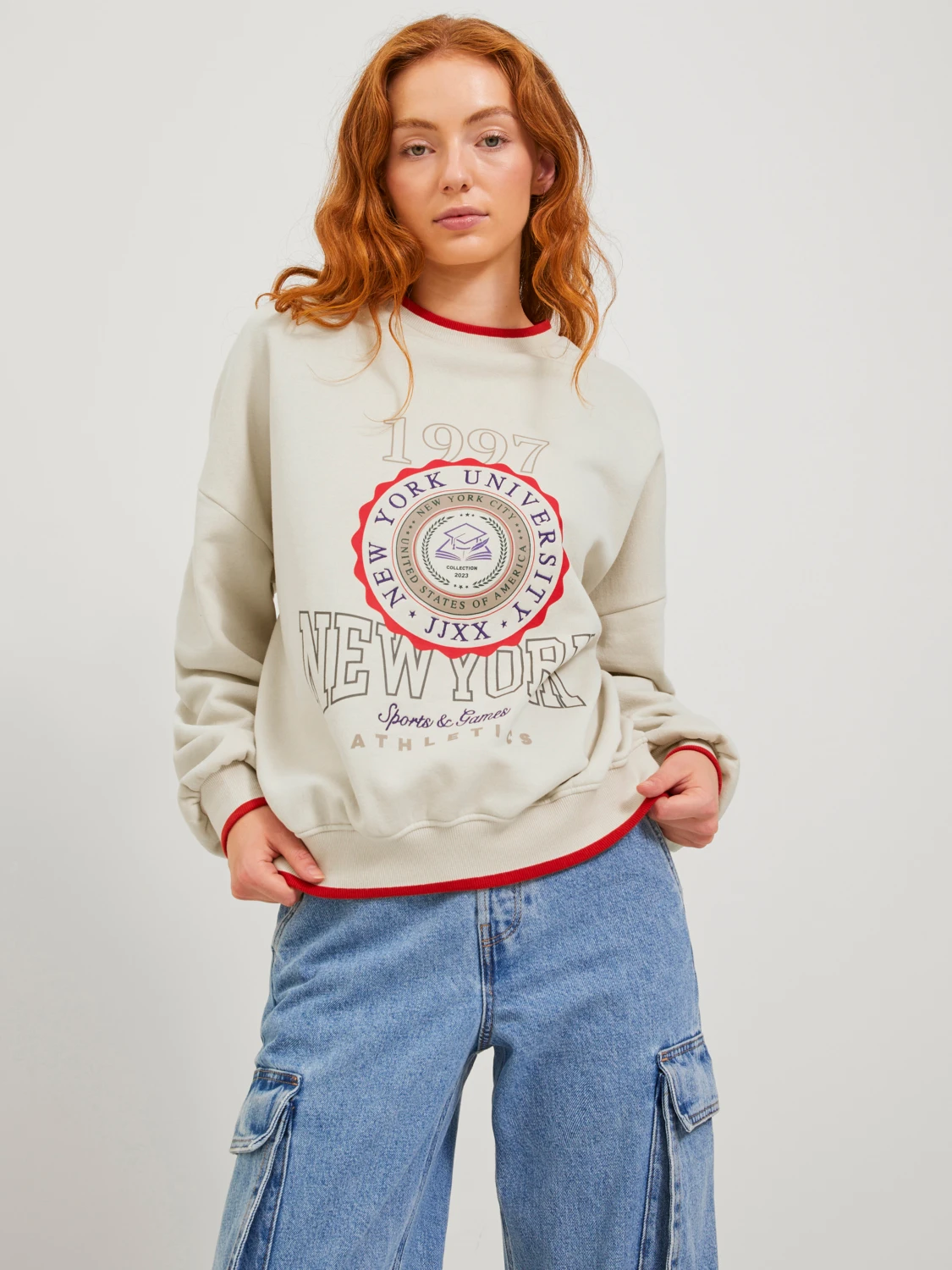 Jack&Jones JJXX Kadın Baskılı Bisiklet Yaka Regular Kalıp Pamuk Polyester Sweatshirt Main image