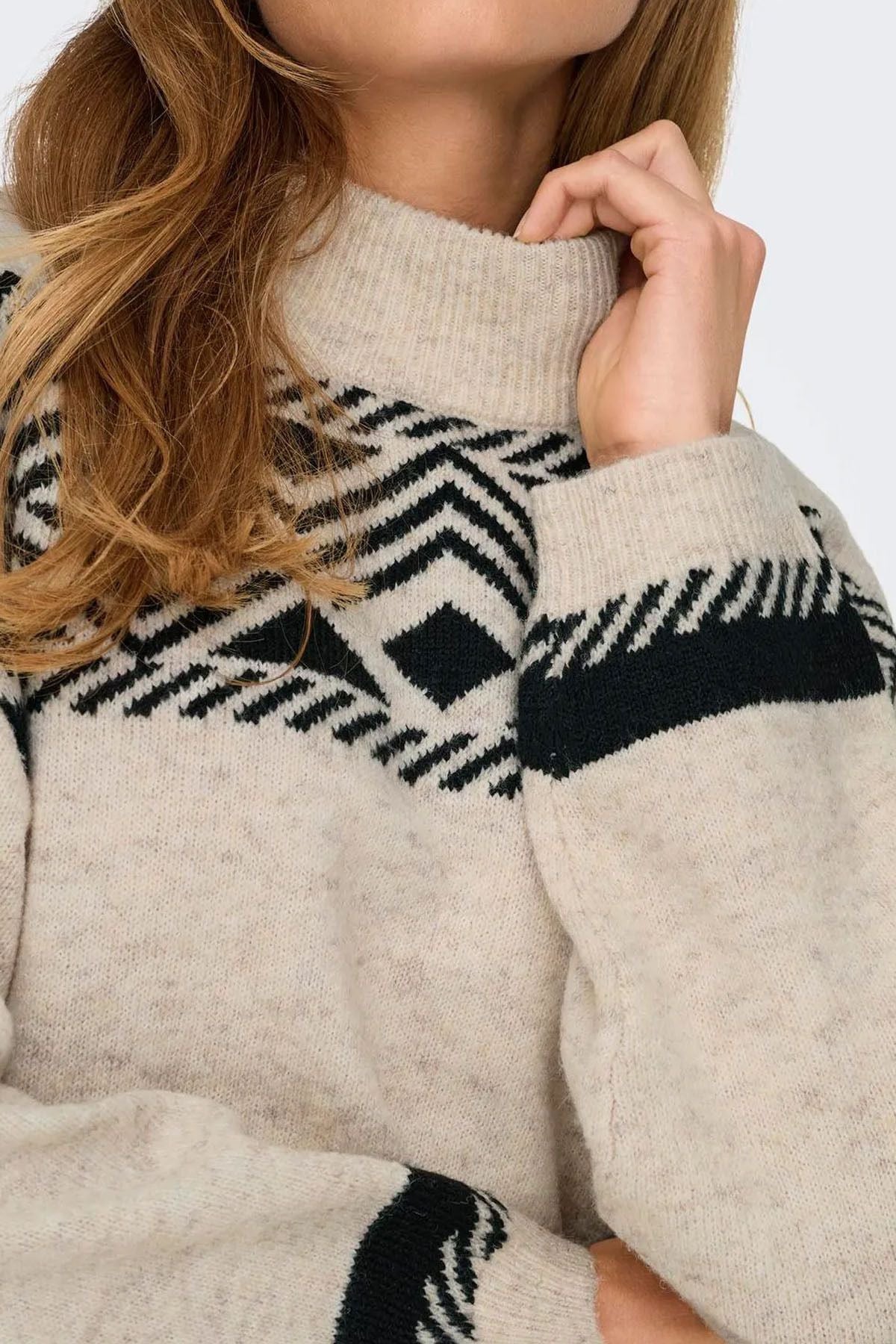 Jack&Jones Oversize Geometrik Desenli Kadın Kazak - Günlük Kullanım Secondary image