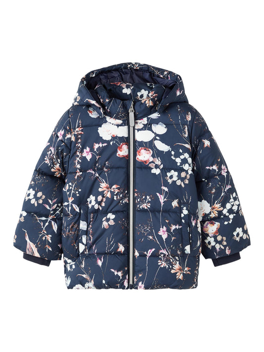 Name It Çiçekli Oversize Kız Çocuk Kabanı - Kapüşonlu