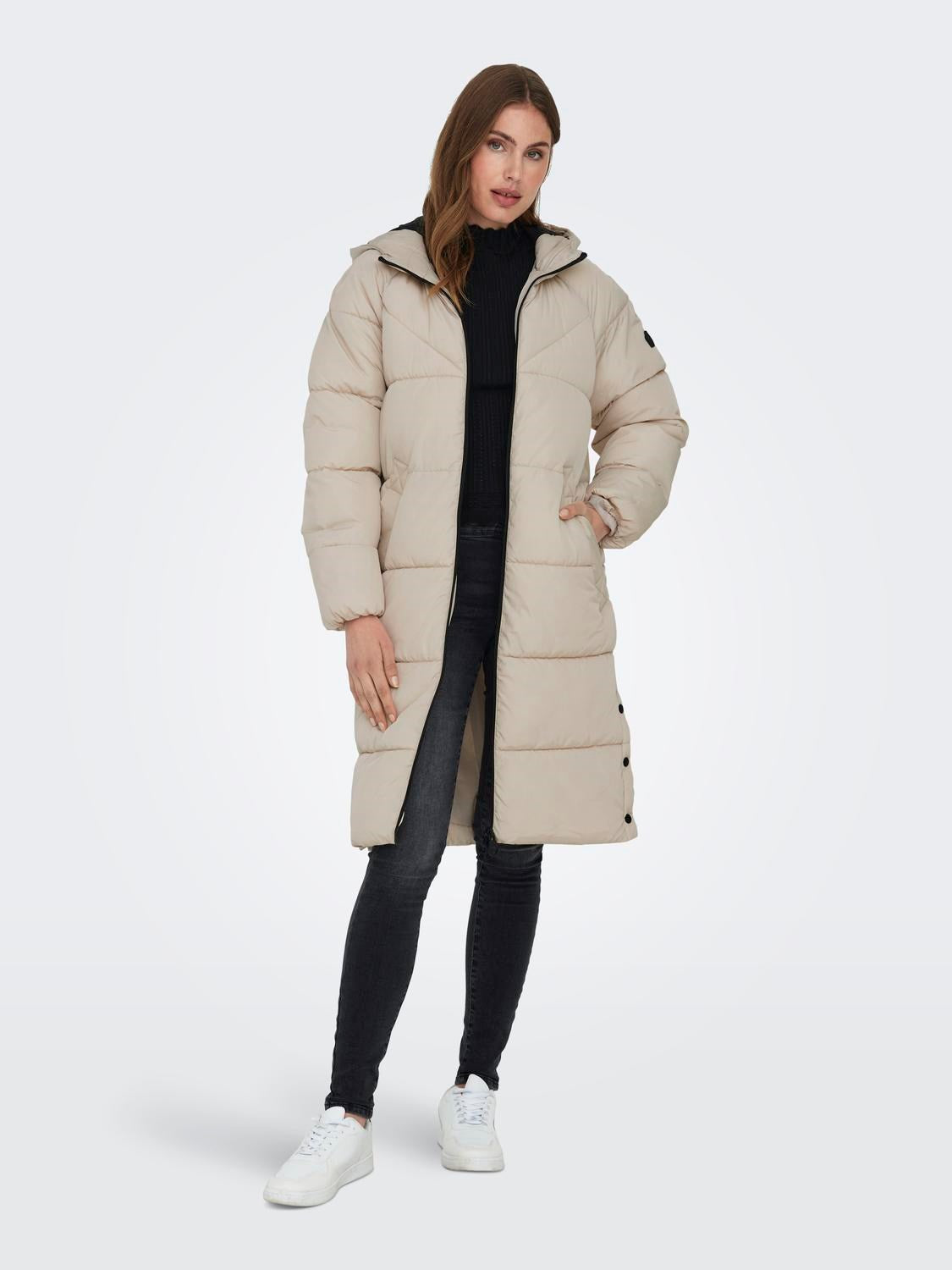 Only Oversize Kapüşonlu Midi Şişme Kaban - Kışlık - Sıcak ve Şık