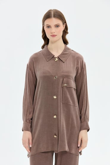 Müsemma Oversize Gömlek Yaka Midi Kadın Takım - Günlük Şıklık Secondary image