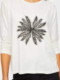 Women's Round Neck T-Shirt with Floral Lace Applique on the Front - Faik Sönmez