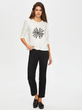 Women's Round Neck T-Shirt with Floral Lace Applique on the Front - Faik Sönmez