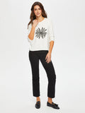 Women's Round Neck T-Shirt with Floral Lace Applique on the Front - Faik Sönmez