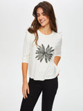 Women's Round Neck T-Shirt with Floral Lace Applique on the Front - Faik Sönmez