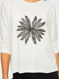 Women's Round Neck T-Shirt with Floral Lace Applique on the Front - Faik Sönmez