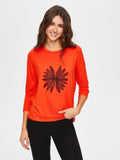 Women's Round Neck T-Shirt with Floral Lace Applique on the Front - Faik Sönmez