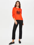 Women's Round Neck T-Shirt with Floral Lace Applique on the Front - Faik Sönmez