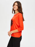 Women's Round Neck T-Shirt with Floral Lace Applique on the Front - Faik Sönmez