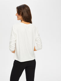 Kadın Önü Çiçek Dantel Aplikeli Yuvarlak Yaka T-Shirt Faik Sönmez