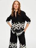 Kadın Resort Eteği Palmiye Desenli Monochrome Tunik Faik Sönmez
