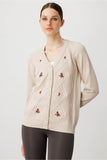 Women's V-Neck Cardigan with Diamond Pattern Embroidery on the Front