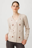 Women's V-Neck Cardigan with Diamond Pattern Embroidery on the Front