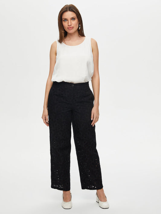 Kadın Wide Leg Fit Brode Nakış Detaylı Pantolon Faik Sönmez