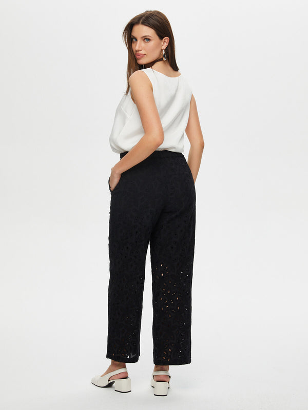 Kadın Wide Leg Fit Brode Nakış Detaylı Pantolon Faik Sönmez