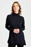 Women's Half Turtleneck Sweater with Side Slits Pattern