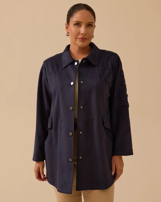 Plus size shirt collar snap button suede coat Gala-Xi
