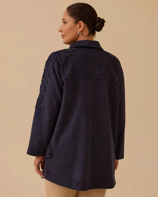 Plus size shirt collar snap button suede coat Gala-Xi