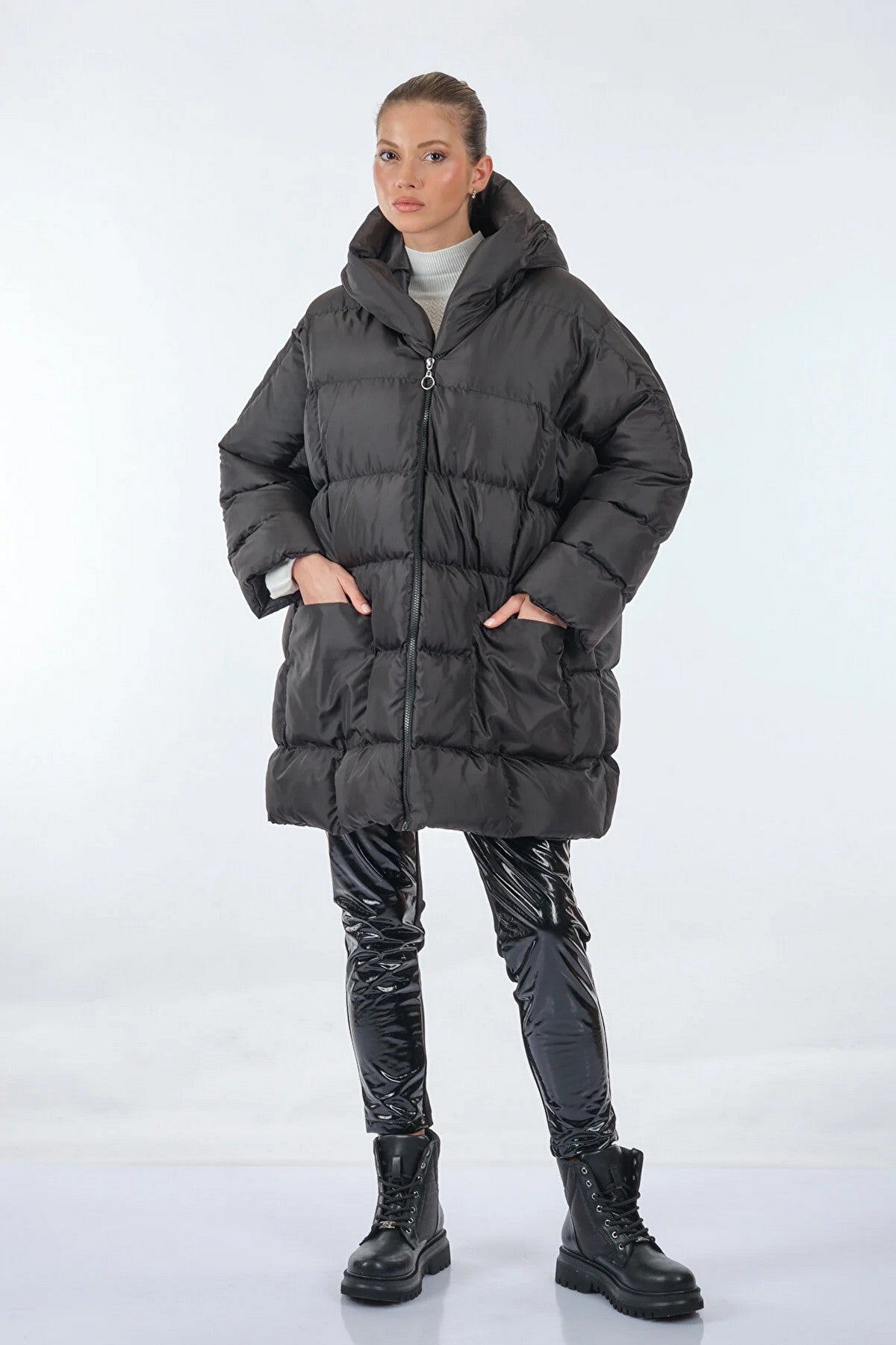 MONALURE Oversize Kapüşonlu Midi Şişme Mont - Kışlık Günlük Main image