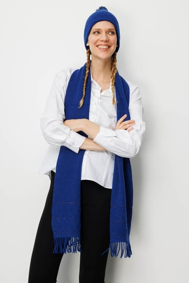 Women's Glittery Jacquard Tassel Wool Scarf Pattern