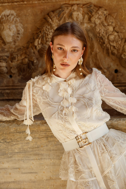 Nefeli Midi Katlı Şifon Elbise - Uzun Kol - Bohemian Stil Secondary image