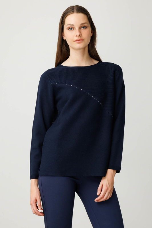 Women's Crew Neck Bias Embellished Sweater Pattern