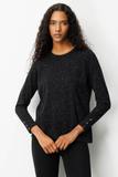 Women's Crew Neck Blouse with Slit and Side Buttons Pattern 