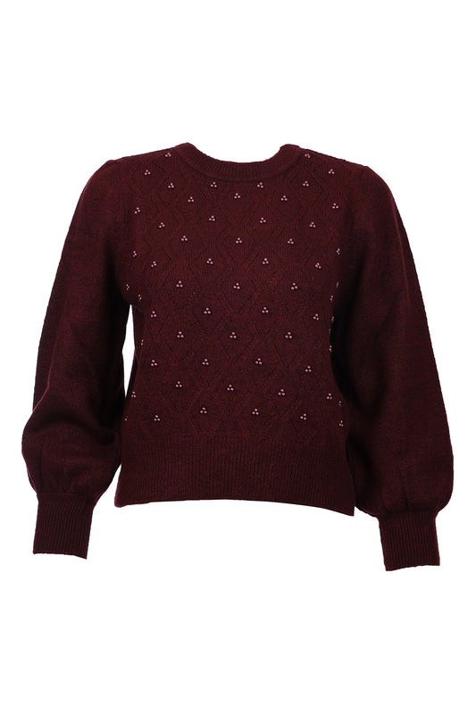 On Kadın Minimalist Crop Kazak - Balon Kol, İncili Detay - Günlük & Özel Gün