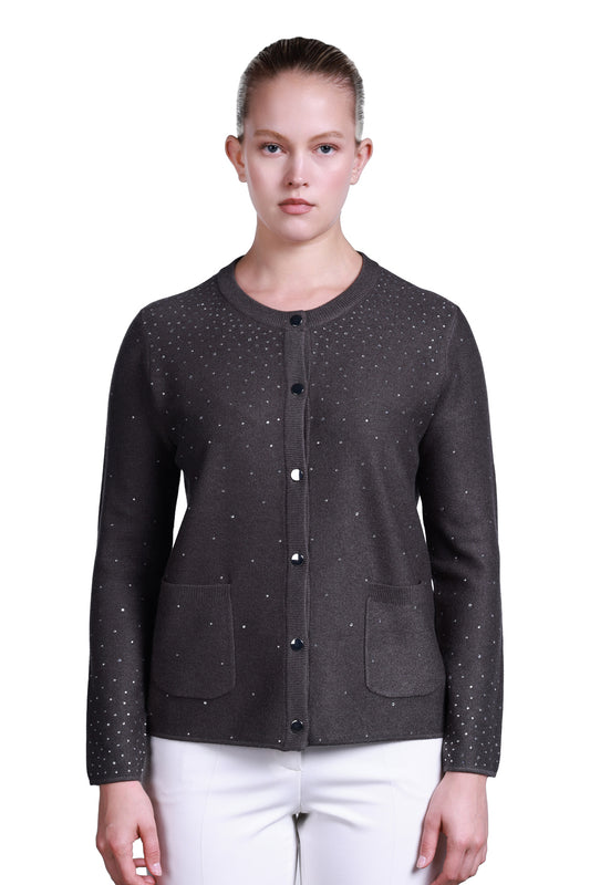 Sempre Minimalist Round Neck Long Sleeve Women's Sweater - Stone Detail