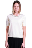 Sempre Minimalist Women's Sweater - Short Sleeves, Stone Detail, Everyday