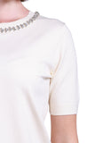 Sempre Minimalist Women's Sweater - Short Sleeves, Stone Detail, Everyday